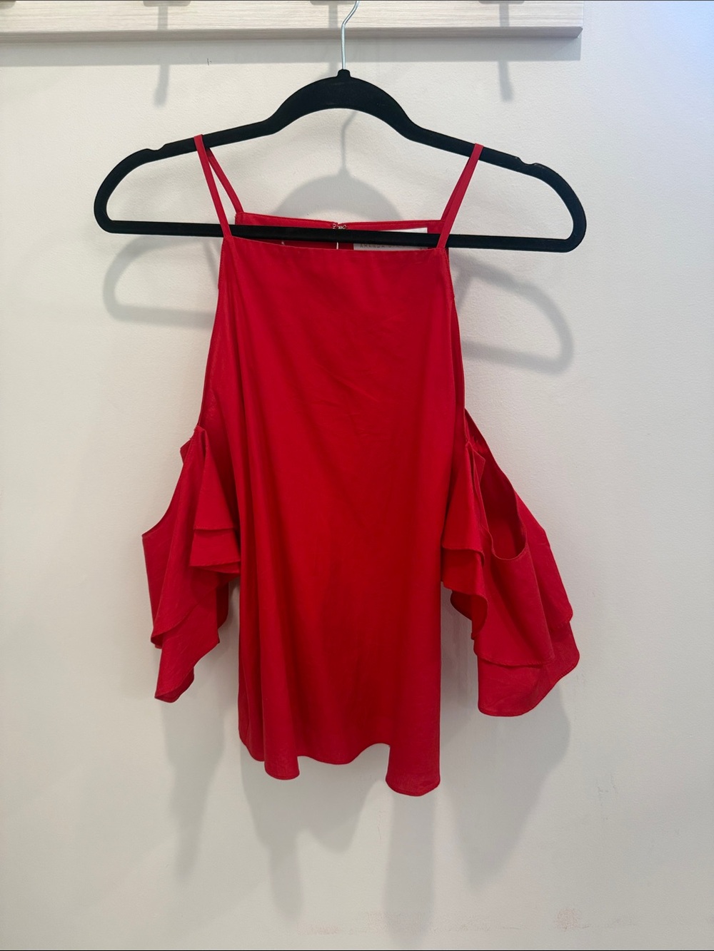 Amanda Uprichard Red Cold-Shoulder Ruffle Camisole
